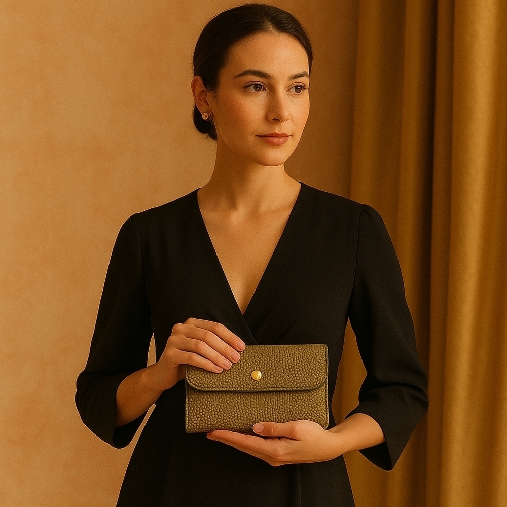 Borbonese Suede Leather Quail Pattern Wallet – Made in Italy EUC